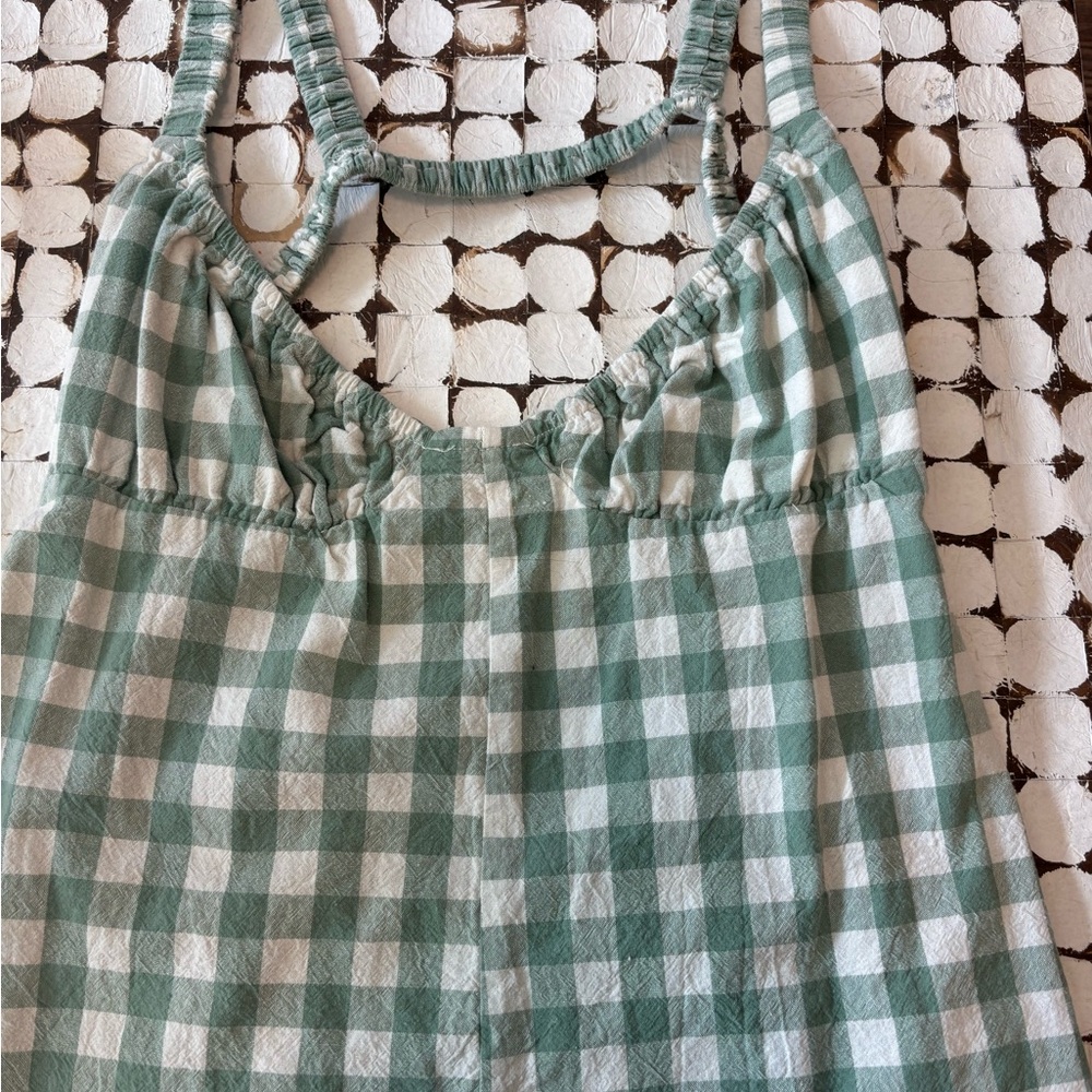 Green and White Gingham Romper